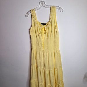 Womens Mlle Gabrielle Sun Dress, Yellow, ruffle tiered, soft gauze, lined, sz. M